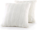 Cheer Collection Faux Fur Throw Pillows - Decorative Pillows for Couch, Bed Throw Pillows, White Accent Pillows for Bedroom or Living Room Aesthetic, Set of 2 Furry Throw Pillows, 18”x18”