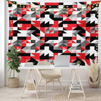 Ambesonne Abstract Tapestry, Abstract Geometric Half Triangles Squares Maze Inspired Image, Wide Wall Hanging for Bedroom Living Room Dorm, 60" X 40", Charcoal Vermilion