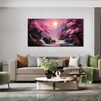 Landscape Wall Art for Living Room Bedroom Office Pink Wall Art Moon Lake Mountain Pictures Modern Artwork Framed Wall Decor Canvas Prints 29x59 In