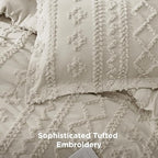 Bedsure Tufted Boho Comforter Set California King Size - Linen Boho Bed Set, GentleSoft™ 3 Pieces Farmhouse Shabby Chic Embroidery Bedding, Gifts for Woman, Soft Jacquard Comforter for All Seasons