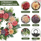 24-Inch Spring Wreath for Front Door with Hydrangeas Dahlias Daisy Silk Flowers and Berry Greenery for All Seasons Indoor Outdoor Wedding Farmhouse Porch Wall Living Room Home Wedding Decor