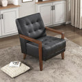 Lexicon Modern Accent Chair, Luxury Genuine Leather Match Living Room Chair with Tufted Cushions, Solid Wood Frame and Arm Rest, Comfy Upholstered Single Seat for Bedroom/Reading/Office, Black