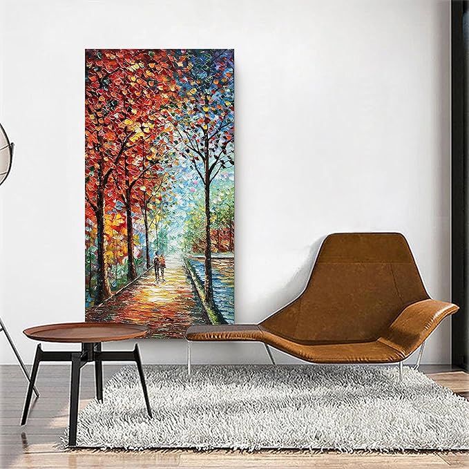 Art Hand-Painted Landscape Oil Painting Wall Art 24x48 Inchs Contemporary Abstract Vertical Texture Oil Painting for Living Room Bedroom Wall Decoration