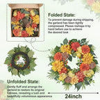 24-Inch Spring Wreath for Front Door with Hydrangeas Dahlias Daisy Silk Flowers and Berry Greenery for All Seasons Indoor Outdoor Wedding Farmhouse Porch Wall Living Room Home Wedding Decor