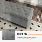 24/7 Shop at Home Sacallant Modern Linen Storage Bench with Button-Tufted Lift-Top, Upholstered Footstool, Rectangular Ottoman for Living Room, Bedroom, Entryway, Light Brown