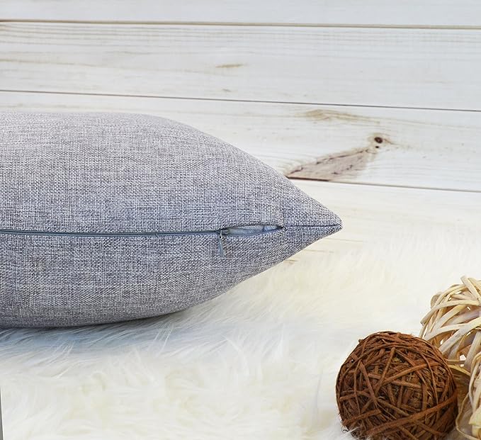 Aiking Home Woven Fine Faux Linen Throw Pillow Cover, Size 18"x18", Light Grey
