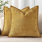 decorUhome Chenille Throw Pillow Covers 16x16 Set of 2, Thick Textured Slubby Neutral Decorative Pillow Covers with Elegant Design for Couch, Sofa, Living Room, Mustard Yellow