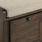 OSP Home Furnishings Dover Coastal Lift-Top Storage Bench with Shutter Face Styling, Dark Walnut Finish with Beige Fabric Cushion