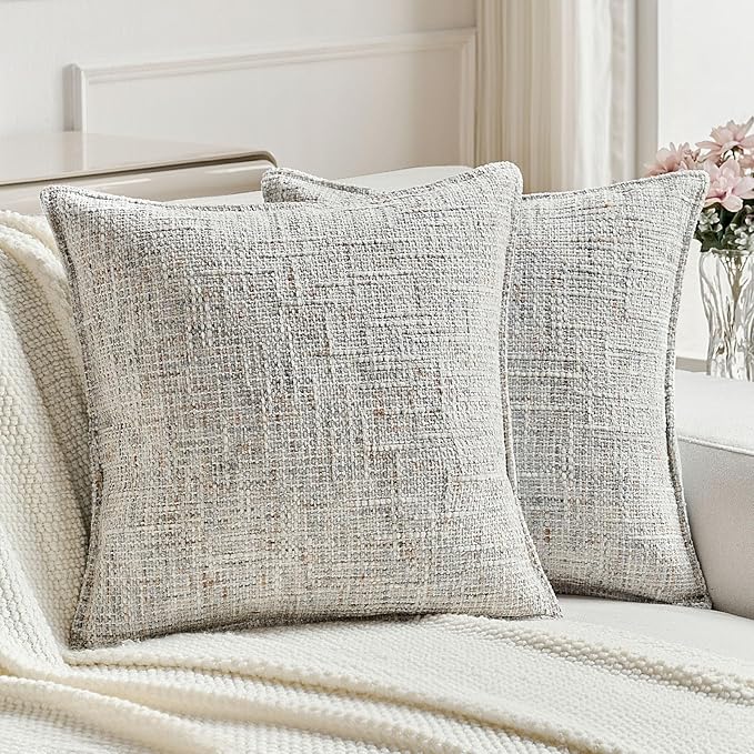 FUTEI Grey Decorative Throw Pillow Covers 24x24 Inch Set of 2,Soft Chenille Tweed Textured Euro Pillow Shams,Modern Home Decor for Couch Bed Living Room