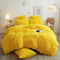 XeGe Plush Shaggy Duvet Cover Set, Luxury Ultra Soft Crystal Velvet Fluffy Furry Bed Set 2 Pieces(1 Faux Fur Fuzzy Comforter Cover + 1 Faux Fur Throw Pillow Case), Zipper Closure (Twin, Yellow)
