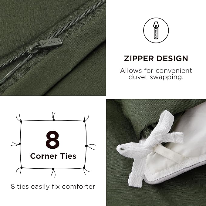Bedsure 100% Rayon Derived from Bamboo Duvet Cover King Size - Lightweight Silky Cooling Comforter Cover Set for Hot Sleepers, Breathable & Moisture-Wicking Bedding Set, Olive Green