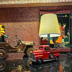 Berfutall-Decorative Rustic Red Vintage Truck USB Table Lamp，Night Light with Burlap Shade, 6.7 x 4.7 x 6.7 inches