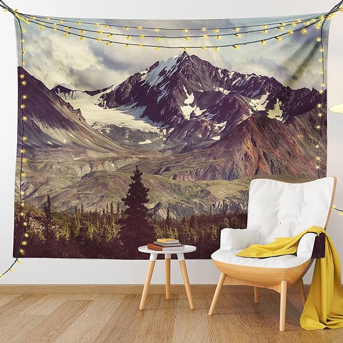 Ambesonne Alaska Mountains Tapestry, Arctic Landscape Hiking Alaska Mountains Scenery in Usa Wilderness, Fabric Wall Hanging Decor for Bedroom Living Room Dorm, 30" X 45", Green Black White