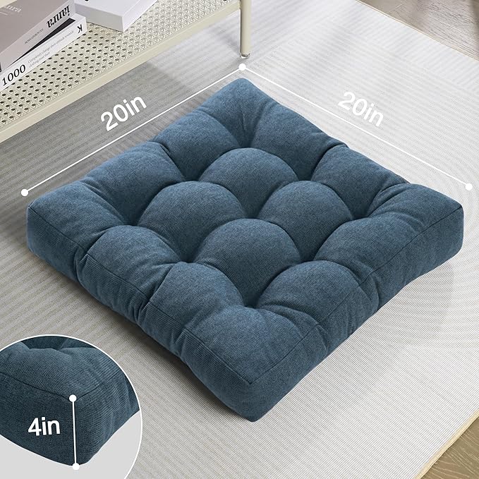 Tromlycs Floor Pillow Cushions for Adults Set of 2 Large Pillows for Floor Seating Square Gel Memory Foam 20 x 20 x 4 Inch Blue