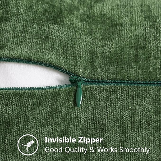 decorUhome Spring Chenille Soft Cozy Throw Pillow Covers 22x22 Set of 2, Modern Farmhouse Boho Velvet Decorative Euro Sham Pillow Cases with Stitched Edge for Couch Sofa Bed Home Decor, Forest Green