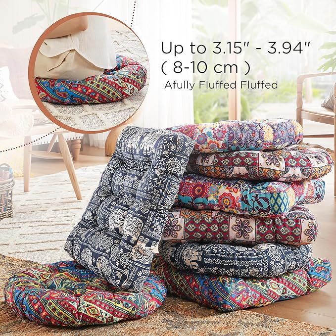 Codi Meditation Floor Pillow, Boho Pillows Seating for Adults and Kids, Large Cushion for Yoga Living Room Tatami Sitting, Memory Foam Added, 22x22 Inch Pack of 2, Round - Multi Blaidiere