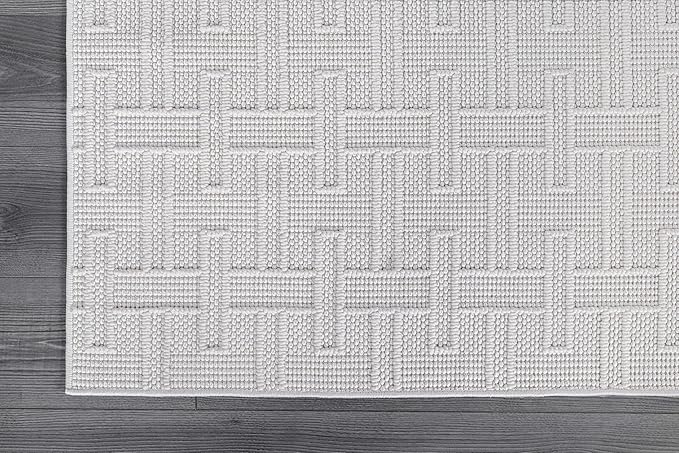Micro Loop Indoor Rug White 5x7 Boho Geometric Neutral Area Rugs for Living Room Soft Luxury Modern Low and High Pile Durable Stain Resistant Non-Shedding Indoor Area Carpet 5 x 7