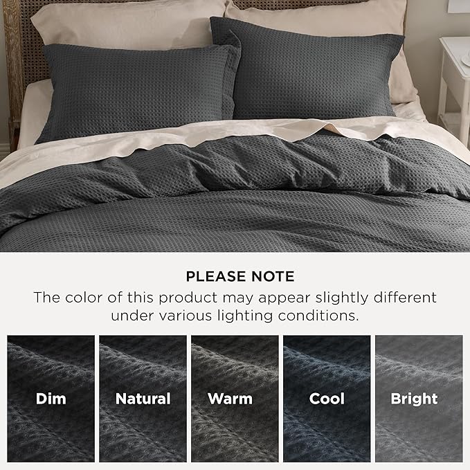 Bedsure Luxury Waffle Duvet Cover Queen Size - Textured Duvet Cover Set, Soft, Breathable Bedding Set (90"x90") with 2 Pillow Shams for All Season, Charcoal, Comforter Not Included