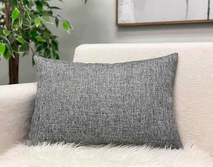 Aiking Home Woven Fine Faux Linen Throw Pillow Cover, Size 12"x18", Gray
