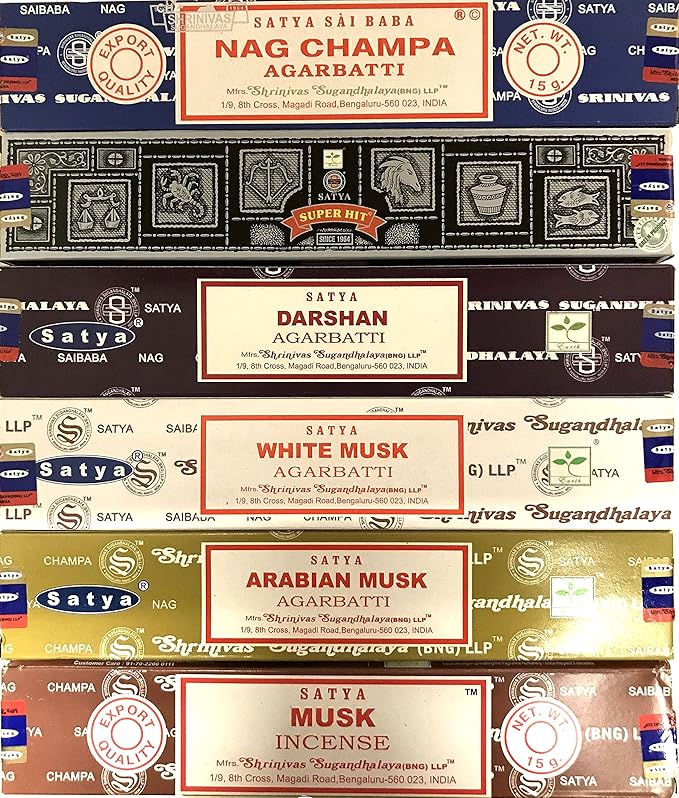 New Nag Champa Incense Stick Packs - Assorted Fragrances - Hand Rolled & Non-Toxic - Perfect for Meditation and Relaxation - Home Fragrance Gift Pack - 15g, Set of 6 Aromas (Musk Pack)…