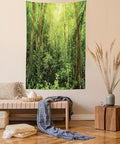 Ambesonne Rainforest Tapestry Twin Size, Tropical Rainforest Landscape Malaysia Asia Green Tree Trunks Uncultivated Wood Print, Wall Hanging Bedspread Bed Cover Wall Decor, 68" X 88", Green Yellow
