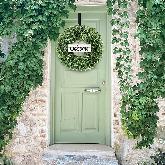 24" Spring Wreath for Front Door, Artificial Boxwood Wreaths, Summer Door Wreath, Used for Spring Home Decor,Farmhouse or Room Indoors,Outdoors, corridors, Offices (Green)