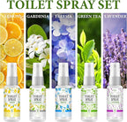 Toilet Spray, Bathroom Odor Eliminator, Each 1 Fl Oz Travel Size, Air Freshener Spray for Bathroom Deodorizer, 5 Pack Travel Essentials - Lemon, Gardenia, Freesia, Green Tea, Lavender