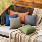 MIULEE Pack of 2 Decorative Outdoor Solid Waterproof Throw Pillow Covers Christmas Faux Linen Garden Farmhouse Cushion Cases for Patio Tent Balcony Couch Sofa 12x12 Inch Dark Green