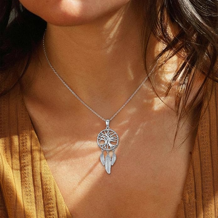 Dream Catcher Necklace for Women 925 Sterling Silver Dream Catcher Pendant Necklace Dreamcatcher Jewelry for Women