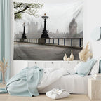 Ambesonne London Tapestry King Size, Big Ben View from the Street Palace of Westminster Touristic Britain, Wall Hanging Bedspread Bed Cover Wall Decor, 104" X 88", Off White Brown