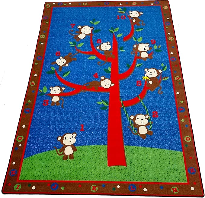 KIDCARPET.COM Ten Little Monkeys Rectangle Classroom Rug | Bordered Area Rug for Preschool Daycare Learning, 7'6" x 12'