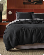 Bedsure Cotton Duvet Cover Set - 100% Cotton Waffle Weave Black Duvet Cover California King, GentleSoft™ and Breathable Cal King Bedding Set for All Season, 3 Pieces, 104"x98"