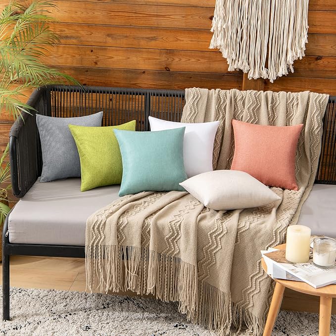 MIULEE Pack of 2 Decorative Outdoor Solid Waterproof Throw Pillow Covers Spring Faux Linen Garden Farmhouse Cushion Cases for Summer Patio Tent Balcony Couch Sofa 12x12 Inch Coral Red