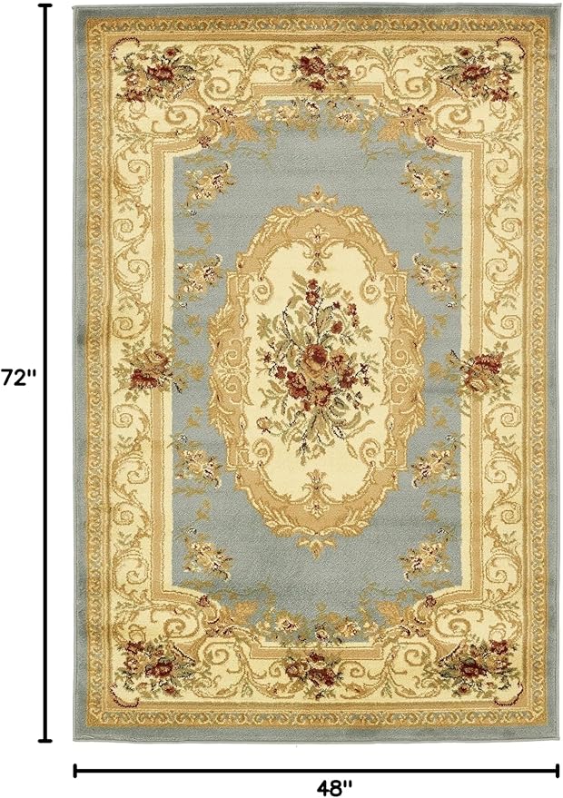 Rugs.com Chateau Collection Rug – 4' x 6' Light Blue Medium Rug Perfect for Entryways, Kitchens, Breakfast Nooks, Accent Pieces