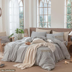 MooMee Striped Duvet Cover Set 100% Washed Cotton Linen Like Textured Breathable Durable Soft Comfy (Dark Grey White Classic Stripes, Alaska King 132"x120")