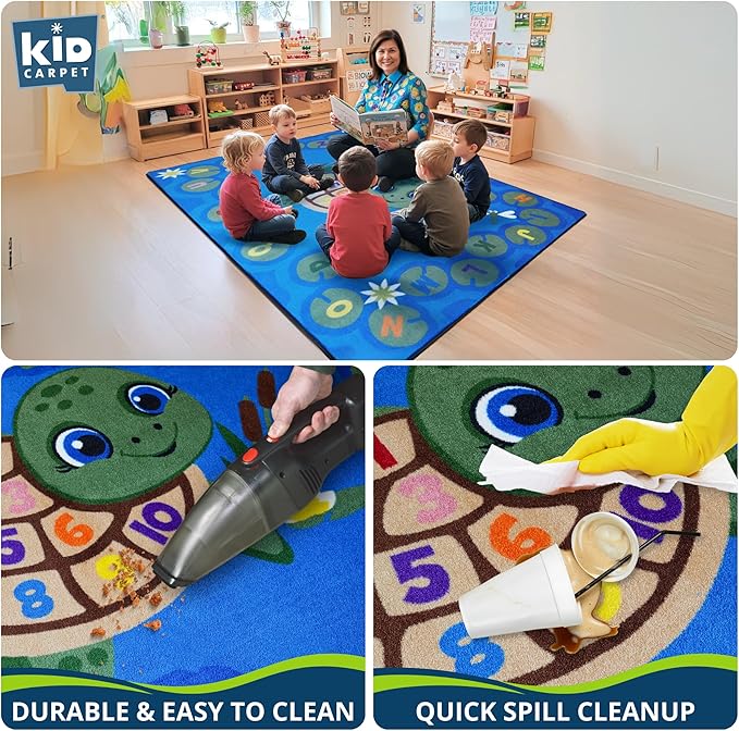 KIDCARPET.COM Turtle Pond Circle Time Rug 6' x 8'6" Rectangle, Educational Classroom Rug, Kids Learning Play Mat | Area Rug for Bedroom or Playroom