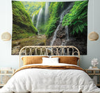 Ambesonne Waterfall Tapestry, Waterfalls Side Valley in Indonesia with Southeast Bushes Above Hills, Fabric Wall Hanging Decor for Bedroom Living Room Dorm, 28" X 23", Brown Green