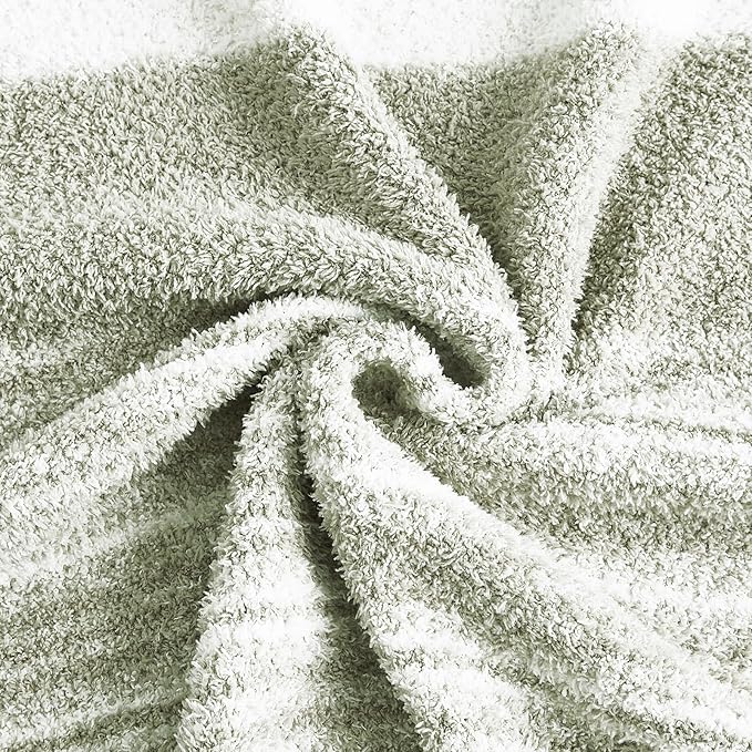WRENGONGE Sage Green Throw Blanket, 60x80 Soft Cozy Striped Throw Blankets for Couch, Sofa, Bed, Travel, Lightweight Fluffy Warm Plush Decorative Blankets for Women, Men Gift