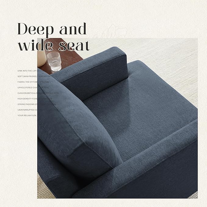 Mid-Century Accent Chair, Comfy Upholstered Reading Accent Chairs for Bedroom, Modern Linen Fabric Armchair for Living Room, Single Sofa Chair with Wood Legs (Blue Grey, 2 Pack)