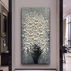 Epicler 20x40 Hand-Painted Painting for Wall Decoration, White Bouquet in vase, Home Wall Decoration.