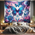 Ambesonne Boho Tapestry King Size, Astral Dream in Outer Space with Fantasy Butterfly Dreamcatcher Moon, Wall Hanging Bedspread Bed Cover Wall Decor, 104" X 88", Pale Pink Sky Blue Indigo
