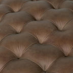 Poly & BARK Ascot Ottoman – 40" Round Pouf with Feather-Down Topper – Full-Grain Leather Upholstered Pouf Ottoman for Living Room – Vintage Italian Leather in Cocoa Brown