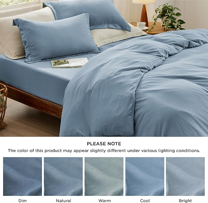 Bedsure Duvet Cover Queen Size with Fitted Sheet - 4 Pieces Prewashed Cotton-Like Polyester Extra Soft Bedding Set, Includes 1 Duvet Cover 90x90 Inches, 2 Pillow Shams, 1 Fitted Sheet, Mineral Blue