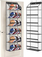 AOODA Clear Over The Door Hat Racks for Baseball Caps, Large Holds up to 72 Caps Hat Storage Organizer for Closet Wall, Deep Pockets Hanging Hat Holder with 3 Hooks, Black