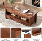 IDEALHOUSE 47.2" Coffee Table with Storage, Multi-Function Lift Top Coffee Table with Wooden Lift Tabletop, 2 Drawers and Hidden Compartment, Central Table for Living Room Home Office, Brown