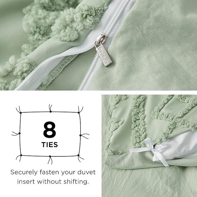 Bedsure Boho Twin Duvet Cover, Soft & Comfortable Elegant Design Boho Bedding for Decoration, Machine Washable Comforter Cover for All Seasons,Includes 1 Duvet Cover & 1 Pillow Sham,Light Green