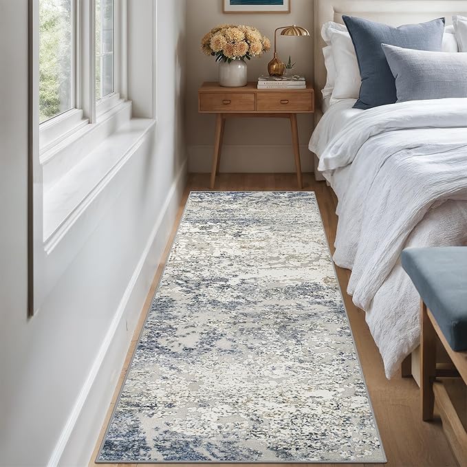 Art&Tuft 2x8 Runner Rug - Washable Runner Rugs, Non-Slip Runner Rug for Hallway, Low-Pile 2x8 Rug Runner Kitchen Laundry Room Rug Throw Carpet for Entrance Bedroom Living Room, Blue