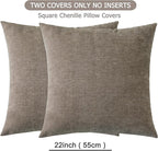 GAWAMAY Decorative Square Throw Pillow Covers Set of 2, Super Soft Chenille Farmhouse Fall Pillowcase for Living Room Bedroom Sofa Couch Home Decoration Cushion Cover Taupe Grey 55x55cm/22x22