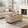 LINSY HOME Sectional Sleeper Sofa Storage Ottoman Bench, Convertible Coffee Table Plush Corduroy Couch Ottoman Footstool for Living Room, Bedroom Entryway and Family Room, Beige