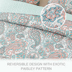 Exclusivo Mezcla Reversible Boho Quilts Queen Size, Aqua Bedspreads Lightweight Coverlet All Season Paisley Quilt Bedding Set with Printed Floral Pattern (1 Quilt, 2 Pillow Shams)